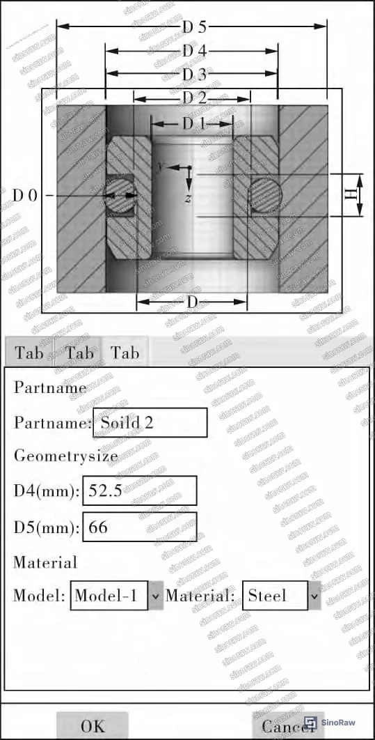 Figure 3: Graphical user interface for O-ring simulation plugin showing parameter input fields and material selection controls