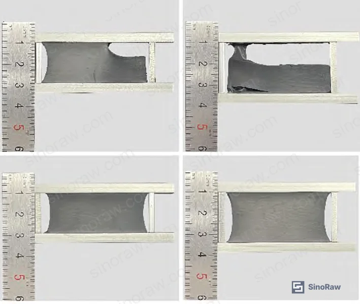 Figure 3: Fixed-elongation adhesion test results comparing sealant with and without chain extender at 60% and 100% strain — adhesive face failure documentation