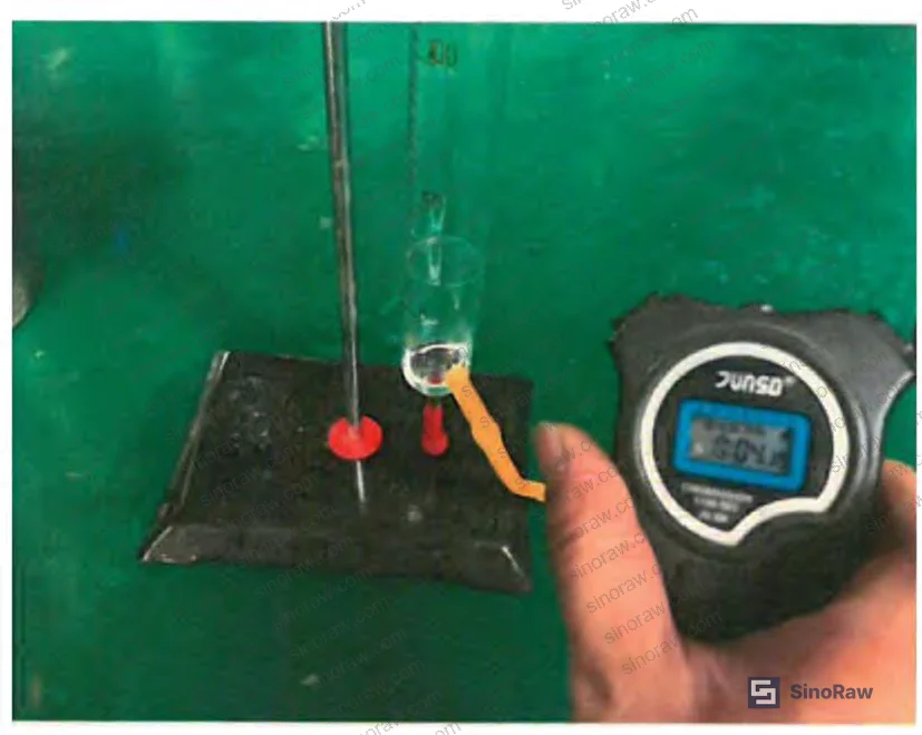 Figure 9: Leak collection and measurement system showing calibrated volumetric flask for quantifying seat leakage at pressure test increments