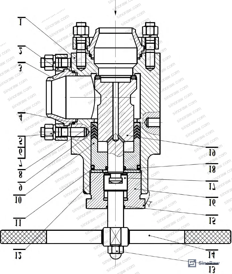Figure 1: Manual globe valve assembly showing valve stem, disc assembly, and U-groove connection mechanism
