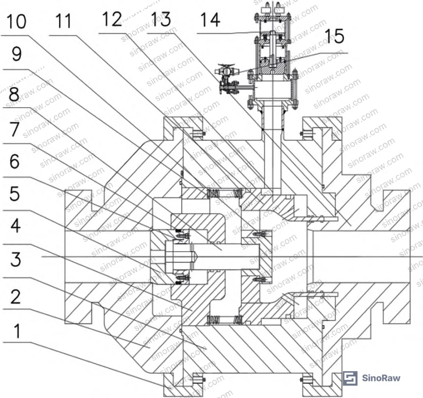 Figure 2: Pressure-balanced valve disc cross-section showing pressure equalization cavity and stem flow path