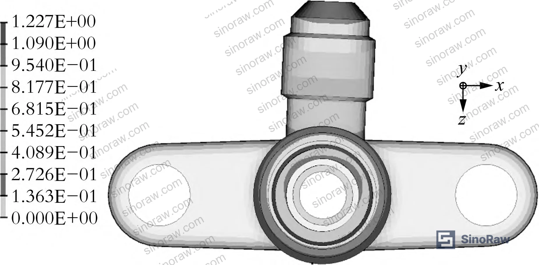 Figure 7: Displacement contour plot at 80 N·m applied cap nut torque, showing deformation distribution across valve body