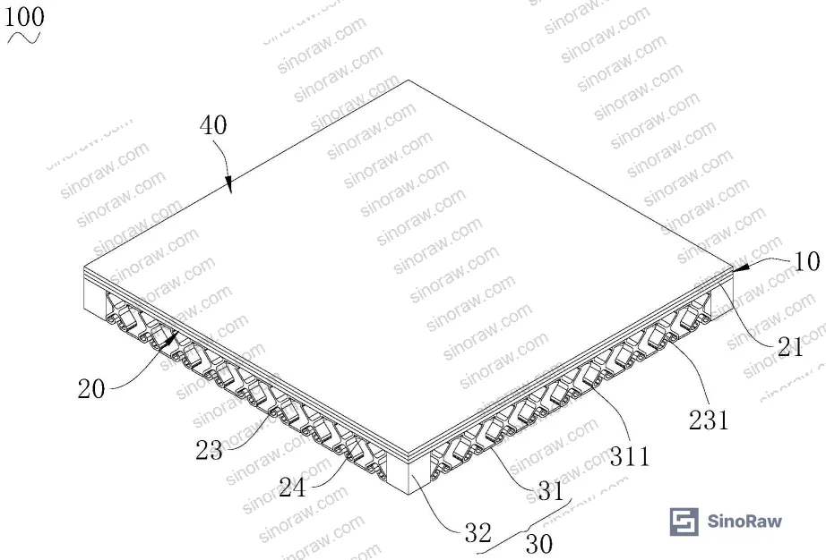 Figure 1: Exploded assembly view of the three-layer antistatic floor tile system showing antistatic surface layer, intermediate transfer plate, and bottom frame with support array