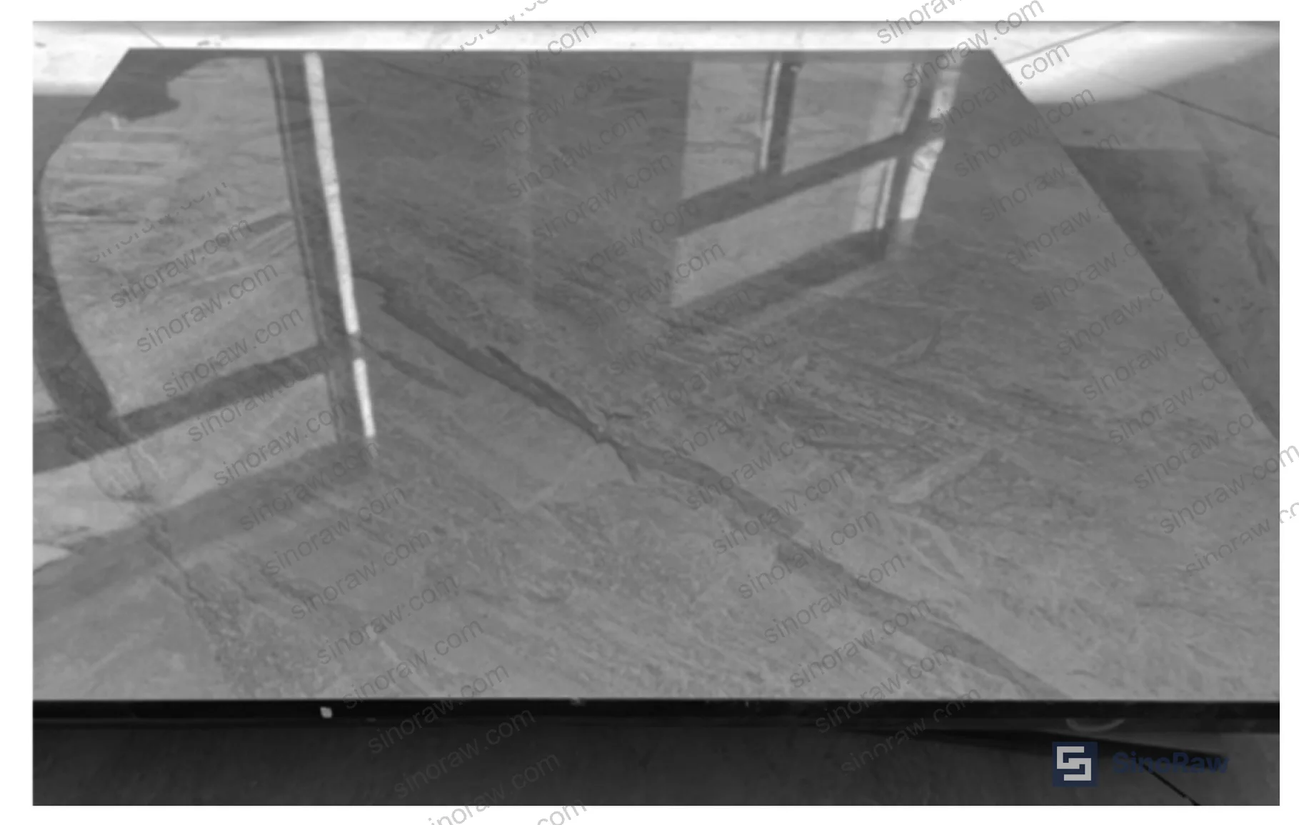 Figure 1: Ceramic ESD raised floor panel — front face (polycrystalline ceramic tile with conductive edge strip) and back face (convex hemispherical steel shell)