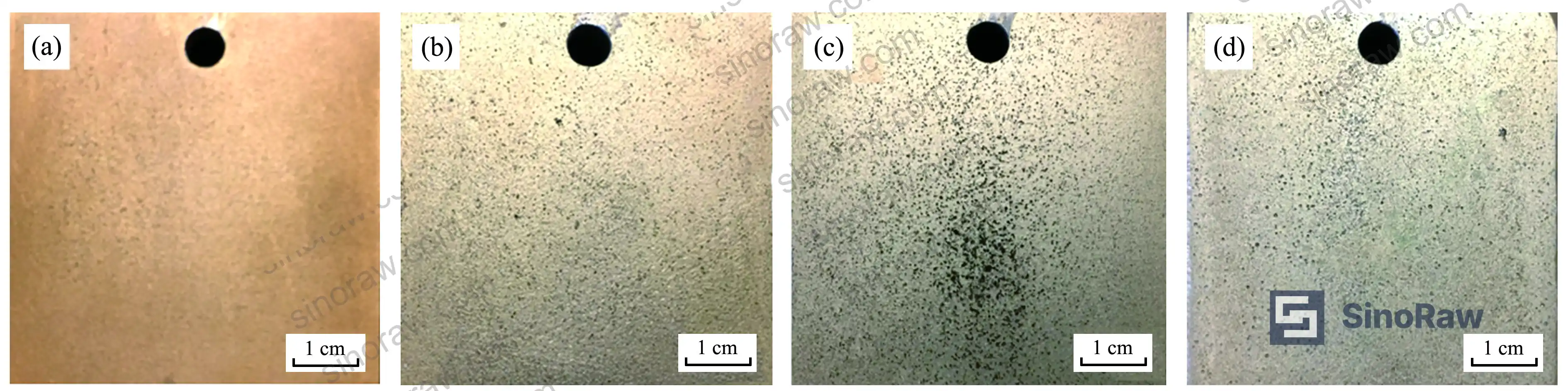 Figure 2: Surface macromorphology of anodized samples at different sulfuric acid concentrations (10%, 16%, 22%, 28% wt)