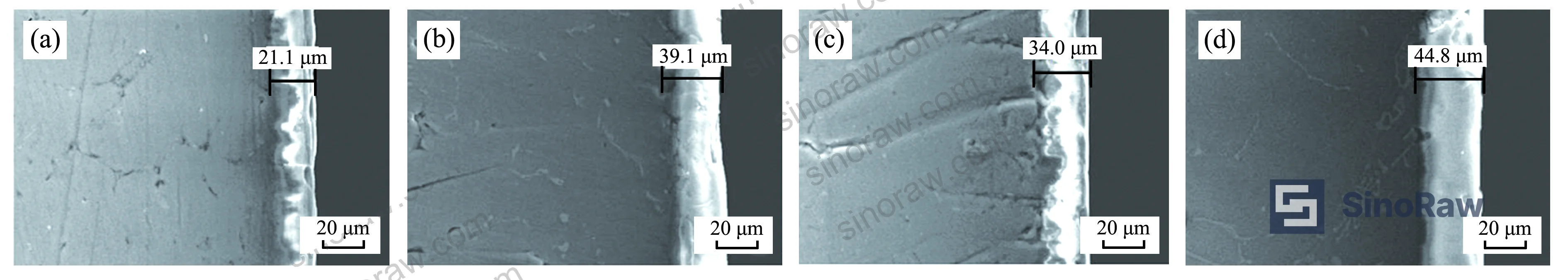 Figure 4: SEM cross-sections of anodic oxide films produced by different mixed acid systems