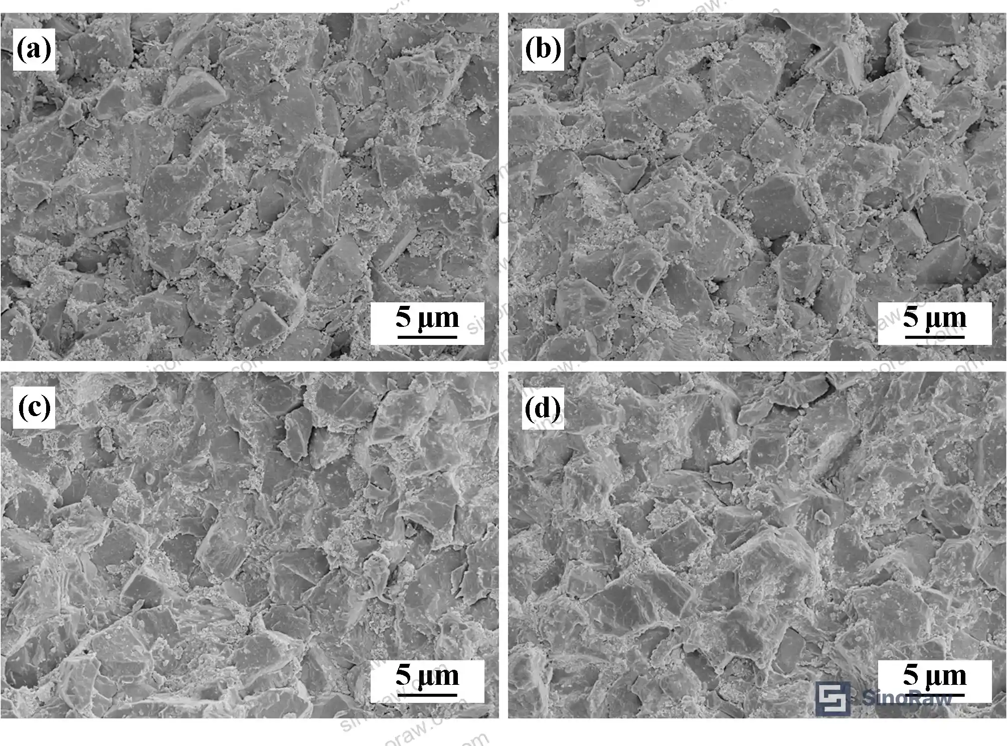 Figure 2: SEM cross-section comparison of PCBN microstructure at 1200°C (a) and 1500°C (b) showing densification and binder-grain interfacial quality