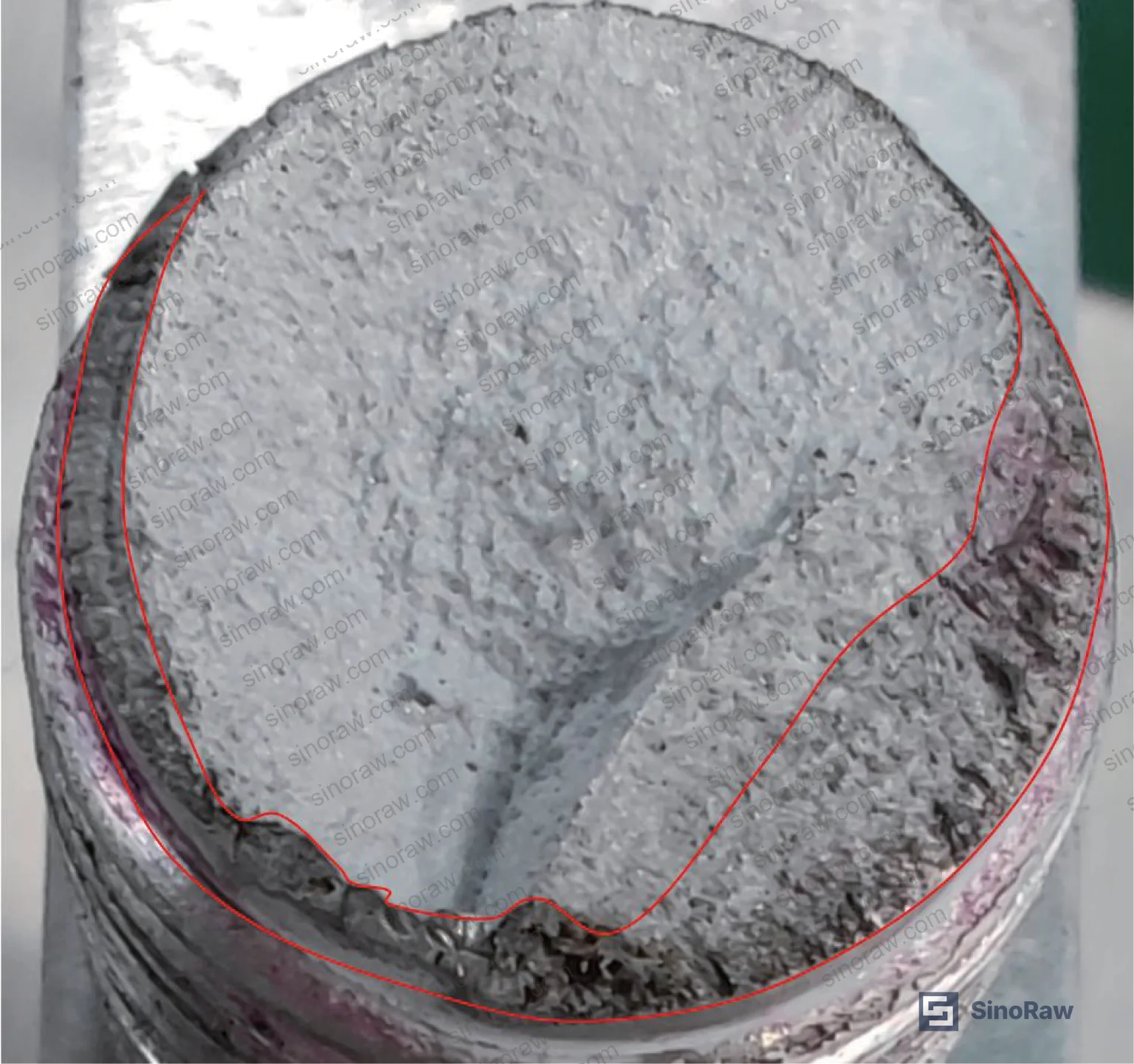 Figure 7: Fracture surface of Phase C terminal showing the smooth fatigue propagation zone occupying approximately half the cross-section