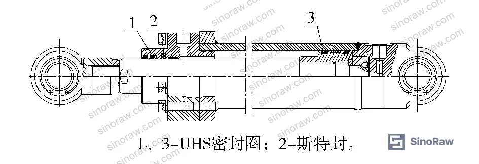 Figure 1: Hydraulic cylinder seal arrangement for pressurizing and lift cylinders on full-hydraulic drill rigs, showing combined Stepseal and UHS lip seal configuration