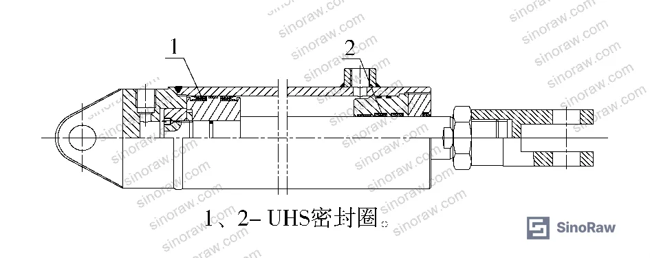 Figure 5: UHS series lip seal cross-section showing asymmetric lip geometry and polyurethane material, configured for auxiliary cylinder low-pressure sealing