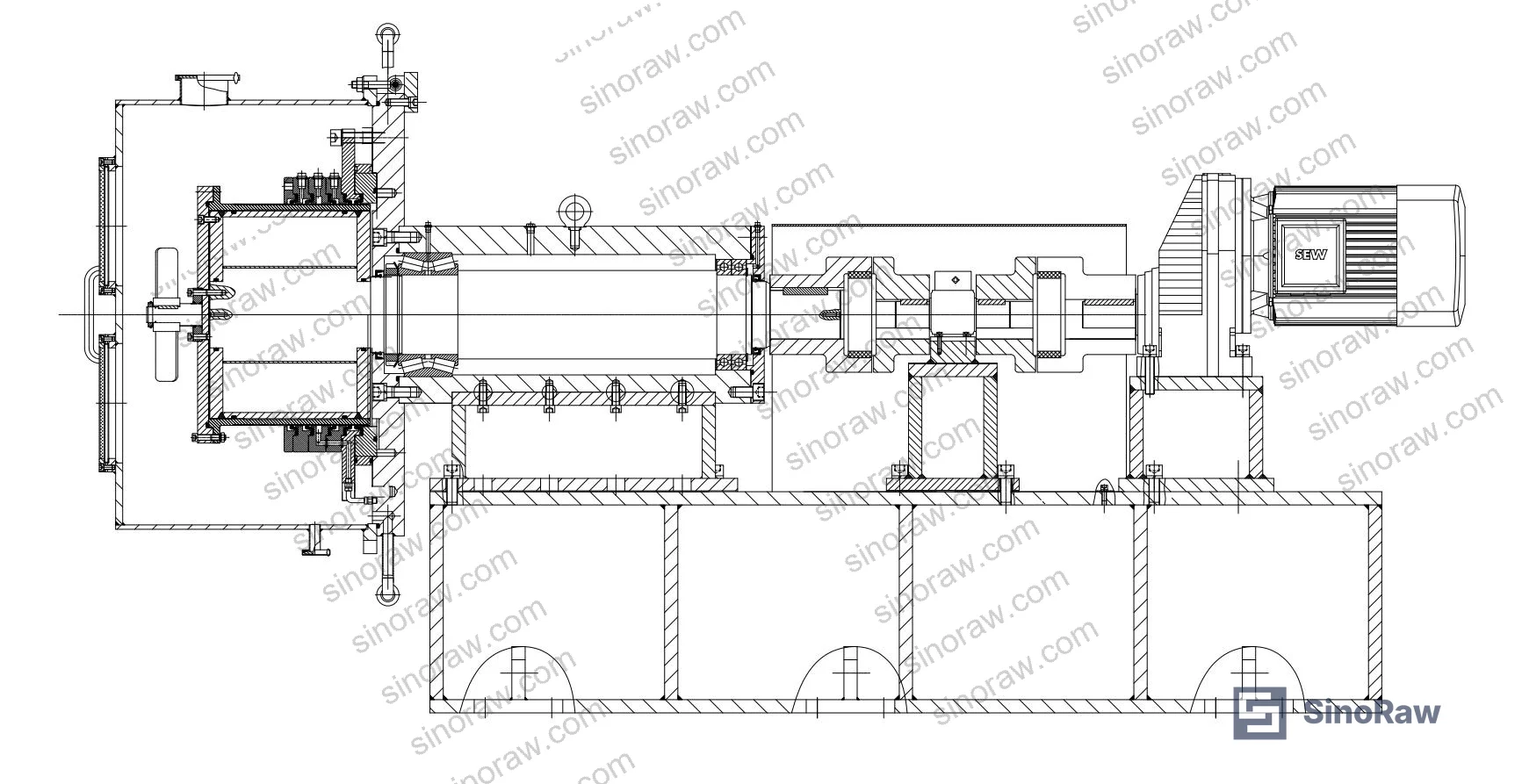 Figure 2: Overall seal test rig structure showing variable-frequency drive, torque sensor, seawater simulation cavity, and bearing housing